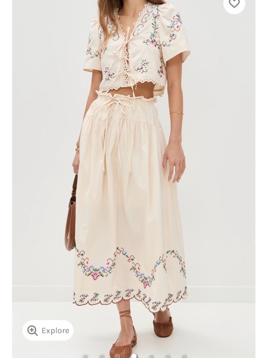 Moon River Dresses & Skirts - Moon River Cream Embroidered Midi Skirt & Top Set - Floral Detail